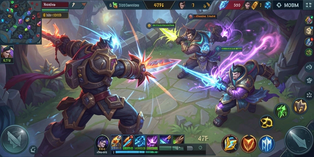 Tampilan gameplay seru di 47F dengan pertempuran strategi MOBA.