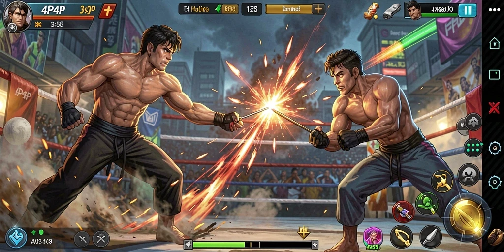 Screenshot dari gameplay aksi yang intens di 4P4P.