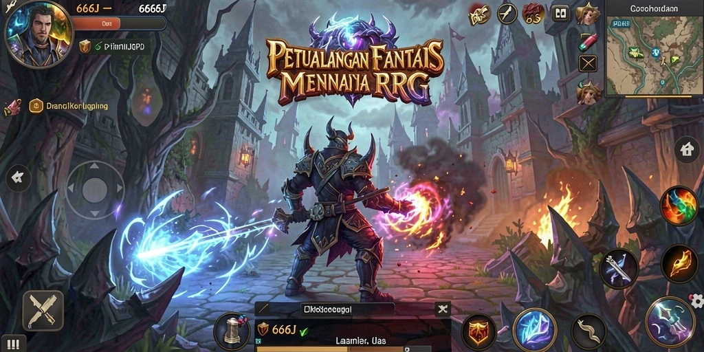 Tampilan gameplay menegangkan di dunia RPG <strong>666J</strong> dengan karakter dan monster menarik.