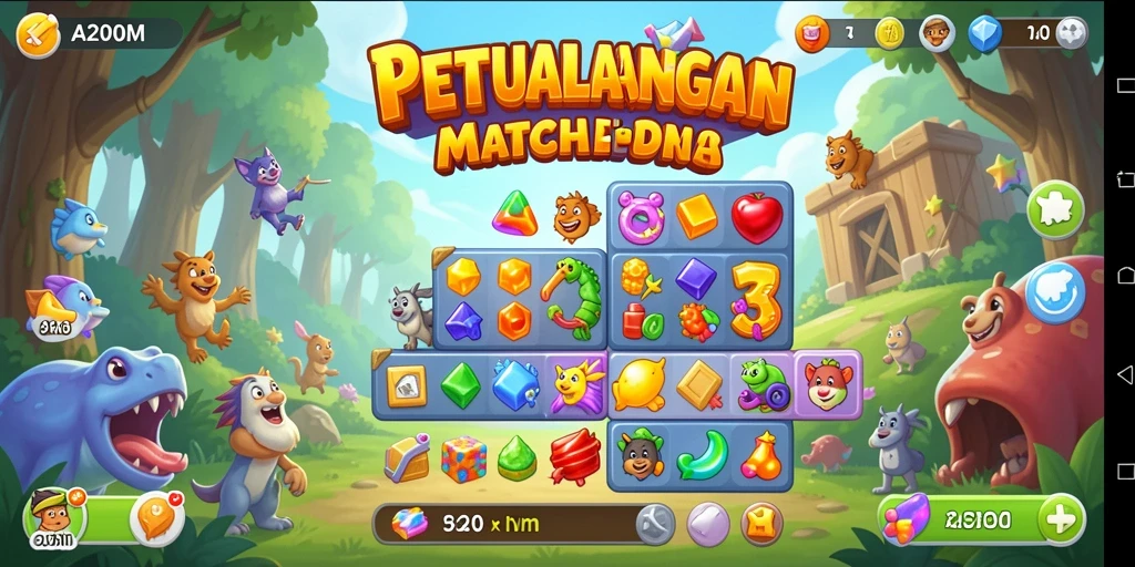 Tampilan menarik dari gameplay A200M dengan tantangan Match-3 yang menyenangkan.