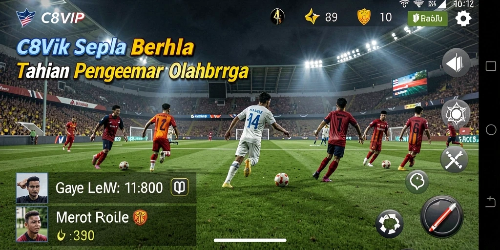 Screenshot gameplay C8VIP menampilkan aksi pertandingan sepak bola yang mendebarkan.