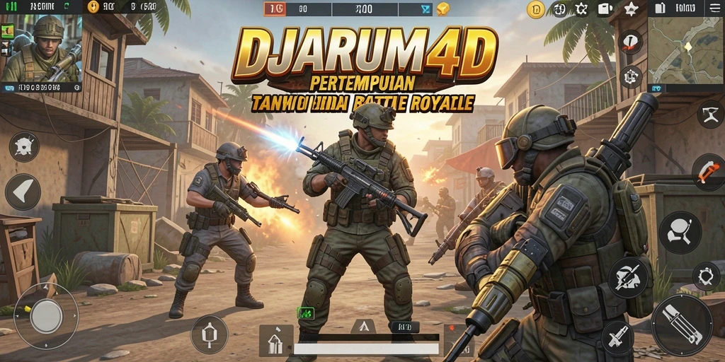 Screenshot gameplay DJARUM4D menampilkan aksi mendebarkan dalam pertempuran Battle Royale.