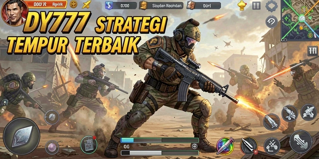 Screenshot DY777 menunjukkan aksi pertempuran mendebarkan dalam game SLG.
