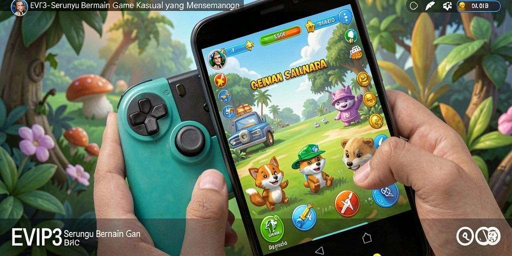 Tampilan gameplay EVIP3 yang ceria dan penuh tantangan.