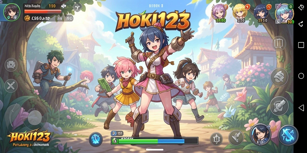 Screenshot utama HOKI123 menampilkan aksi pertarungan karakter anime.