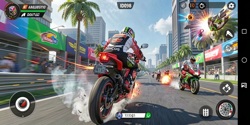 Tampilan menegangkan gameplay balapan motor ID098.