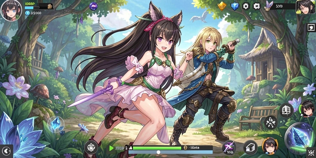 Tampilan gameplay yang mendebarkan dan karakter anime yang menarik.