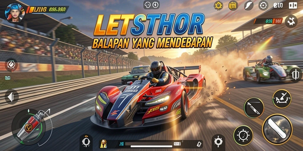 Tampilan gameplay balapan LETSTHOR yang mendebarkan dan penuh aksi.