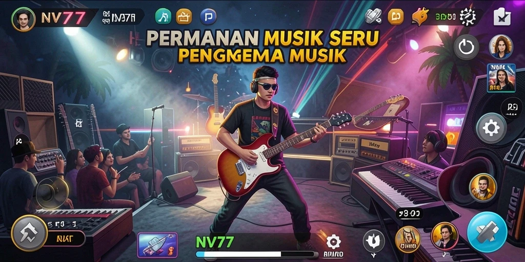 Screenshot NV77 menampilkan kontes permainan musik yang seru.