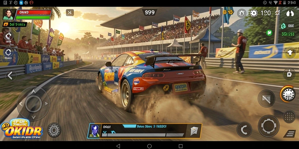 Tangkapan layar gameplay <strong>OKIDR</strong> yang menampilkan aksi balapan mengasyikkan.