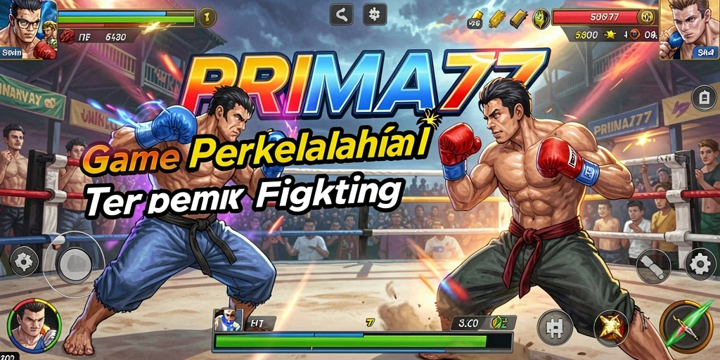 Screenshot gameplay PRIMA77 menampilkan pertarungan karakter yang dramatis.