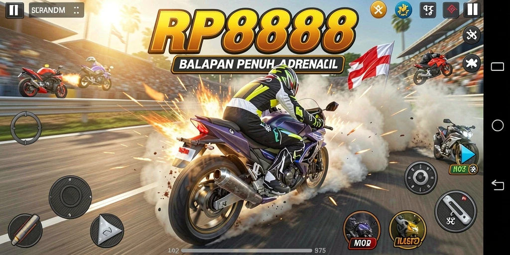 Tampilan gameplay seru dari RP888 dengan motor balap yang mengesankan.