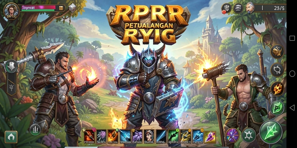 Screenshot RPRR menampilkan karakter yang beraksi dalam pertempuran epik RPG.