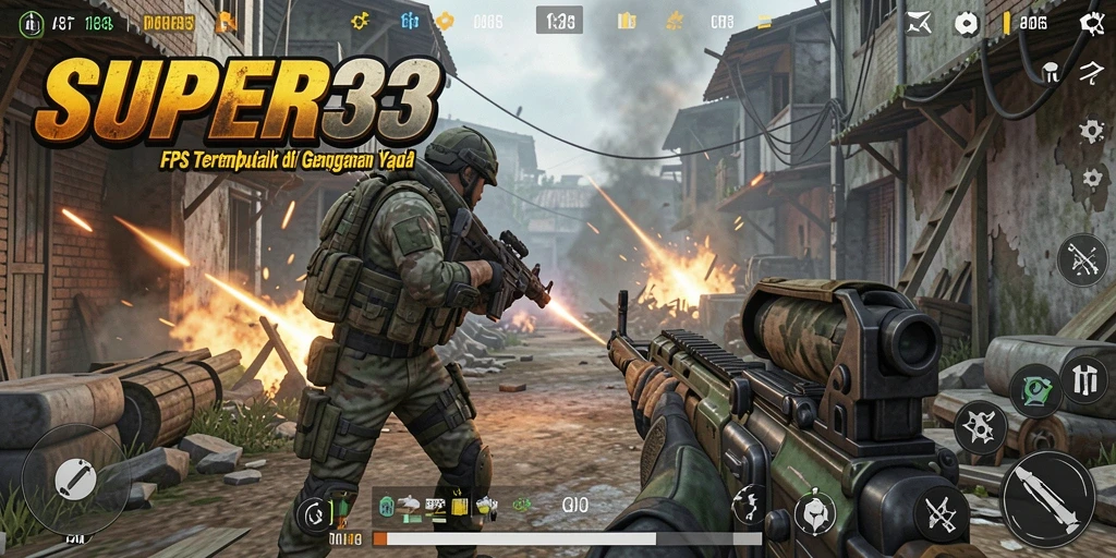 Gameplay intens dalam <strong>SUPER33</strong> dengan aksi tembak-tembakan yang seru.
