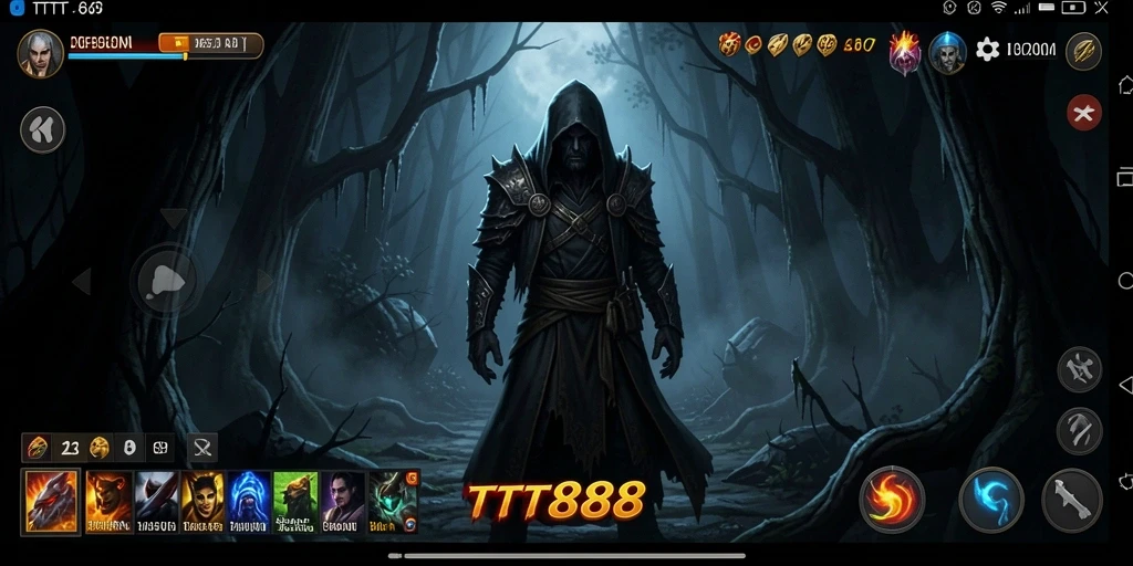 Screenshot utama TTT888 menampilkan gameplay mendebarkan di lingkungan seram.